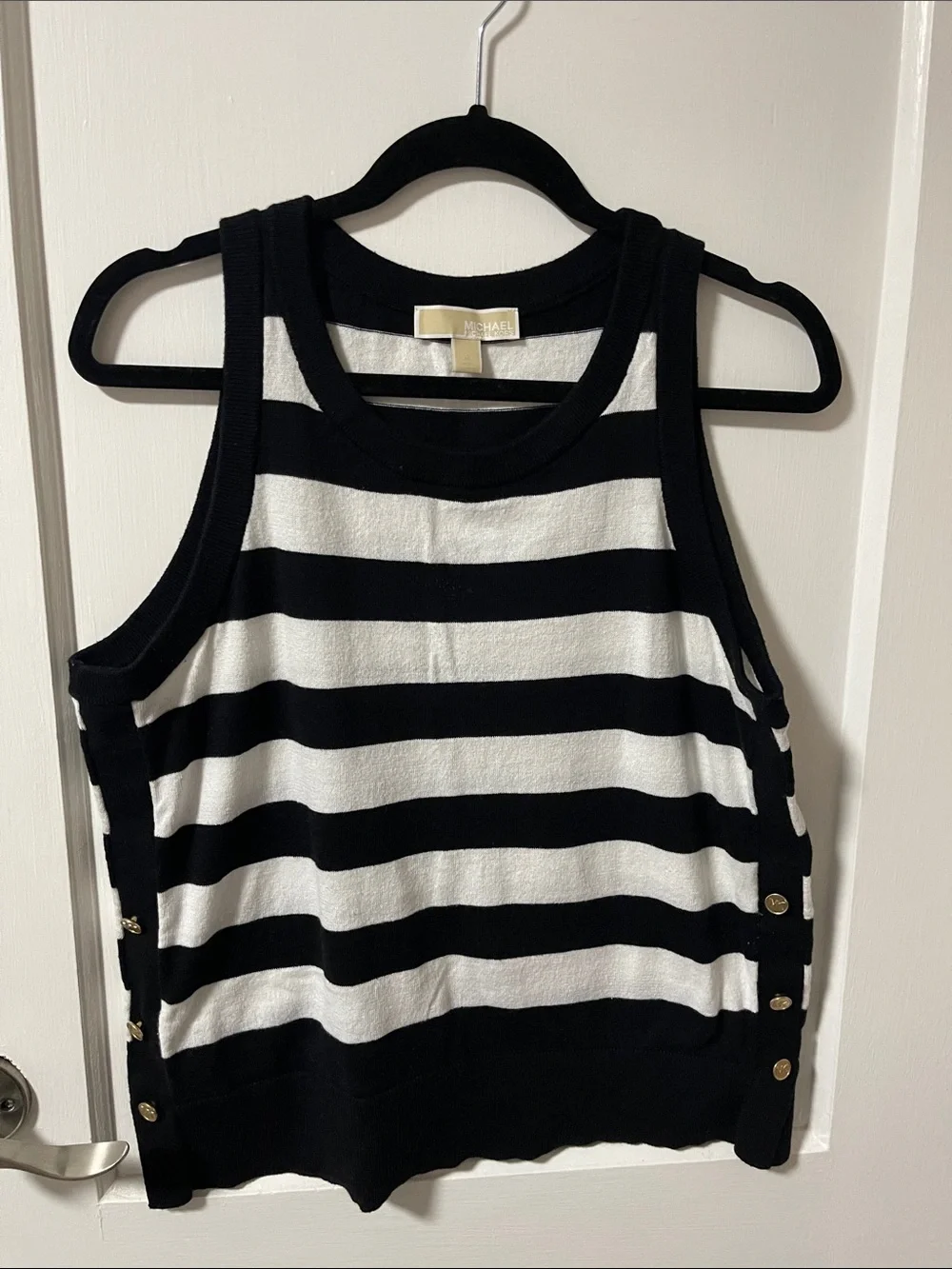Michael Kors Black and White Striped Sleeveless Tank
